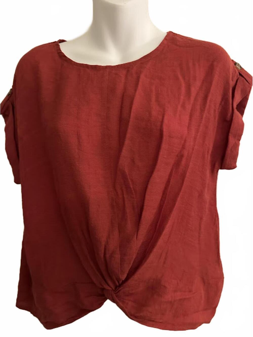 E&M Red/Rust Twist Front Top L NWT